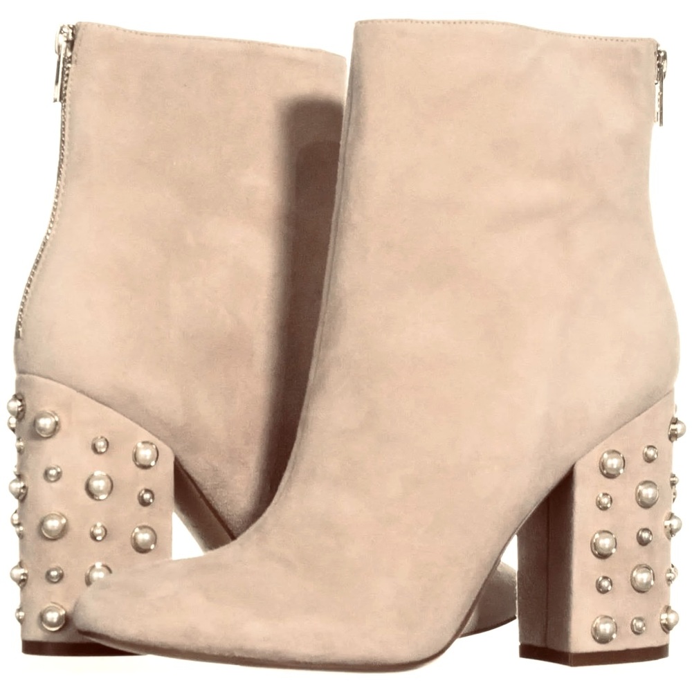 NWT *IVANKA TRUMP* Suede Booties …Faux *PEARL* Studded Heel…*TAUPE*… Size: 8.5 M